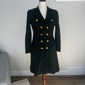 RENA LANGE Women's Double-Breasted Plaid Wool Long Coat